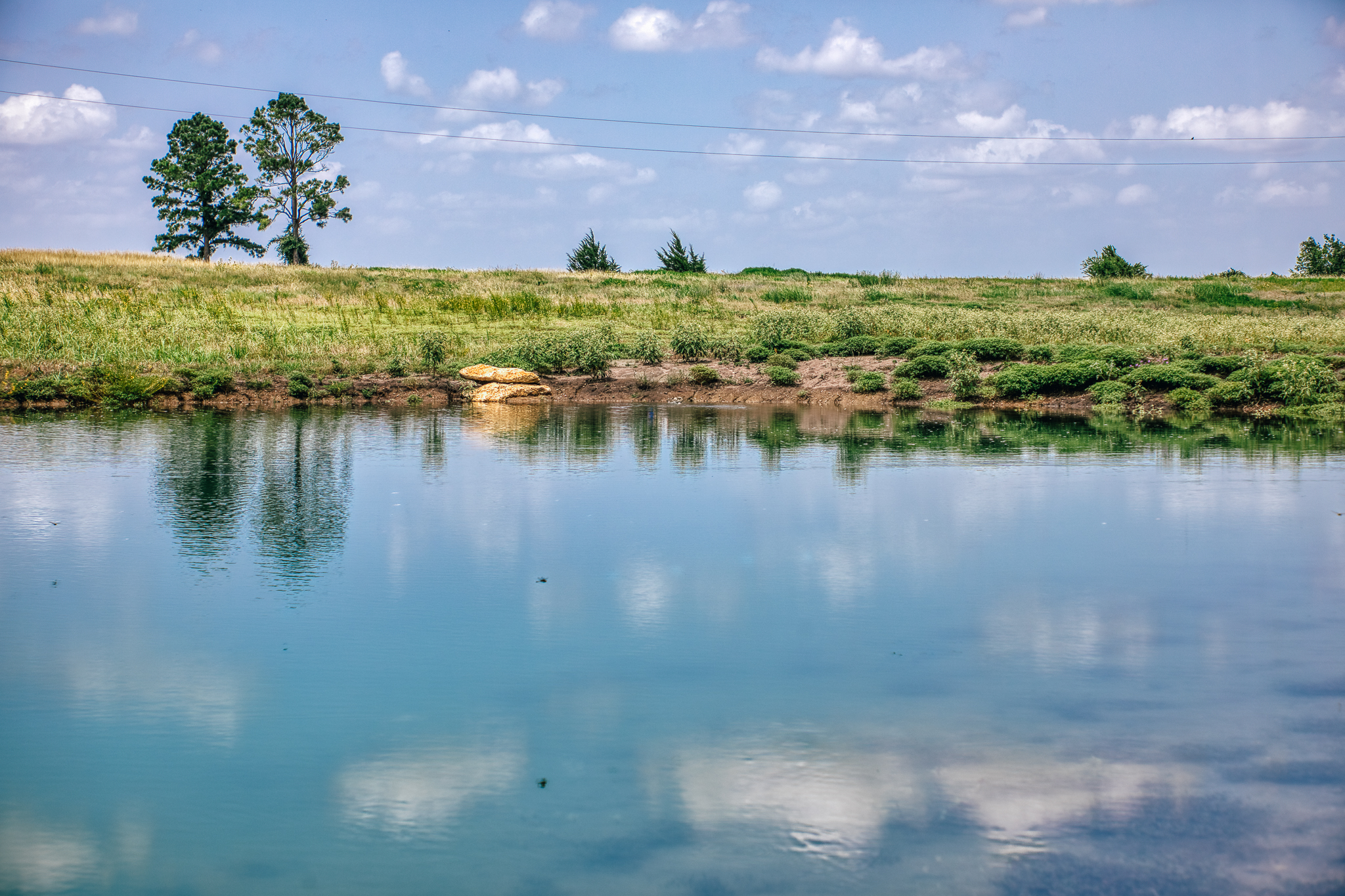 Lot 1 pond reflection — dramatic perspective at The Clearing